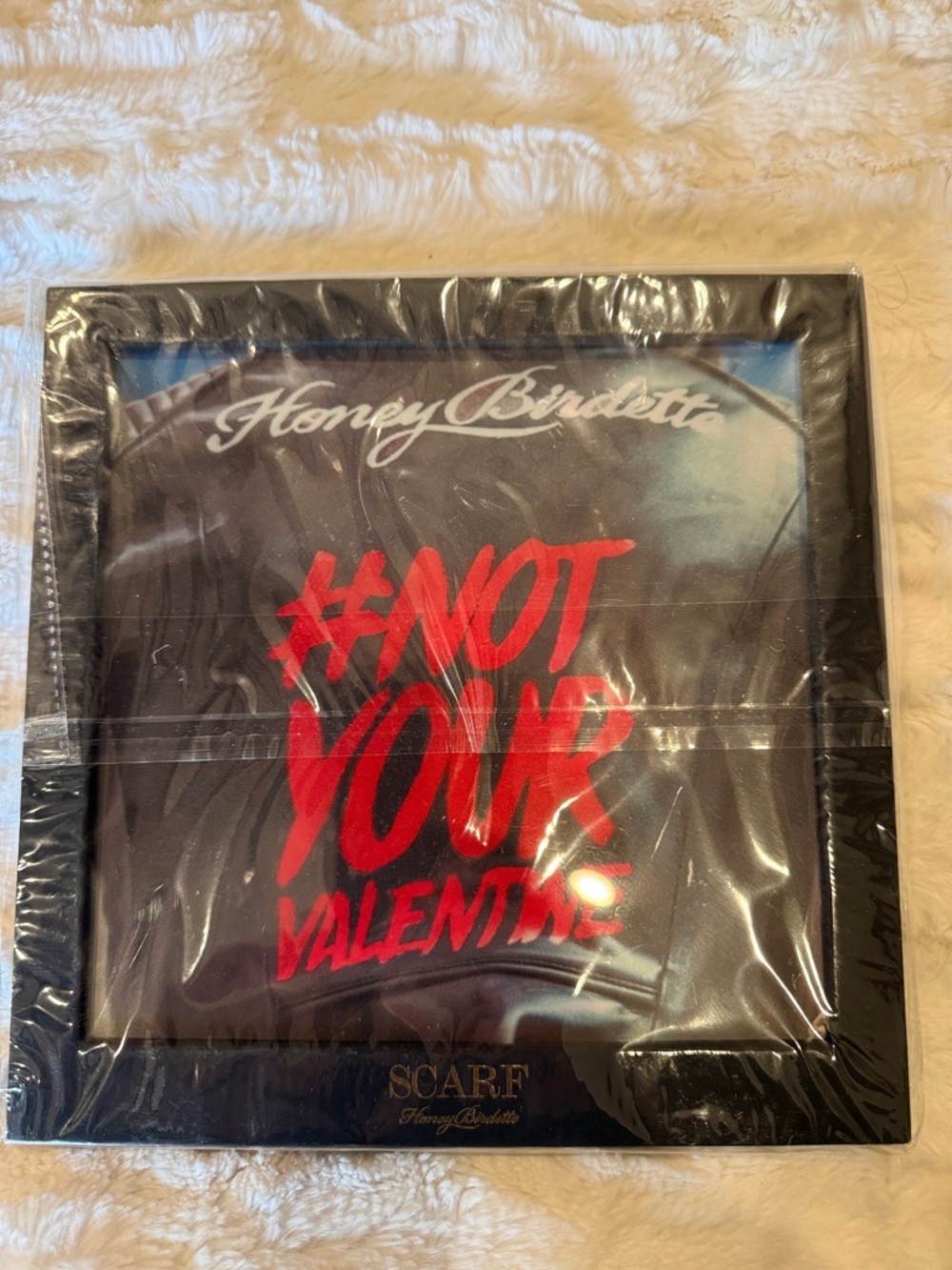 Honey Birdette Black Scarf with Red Slogan